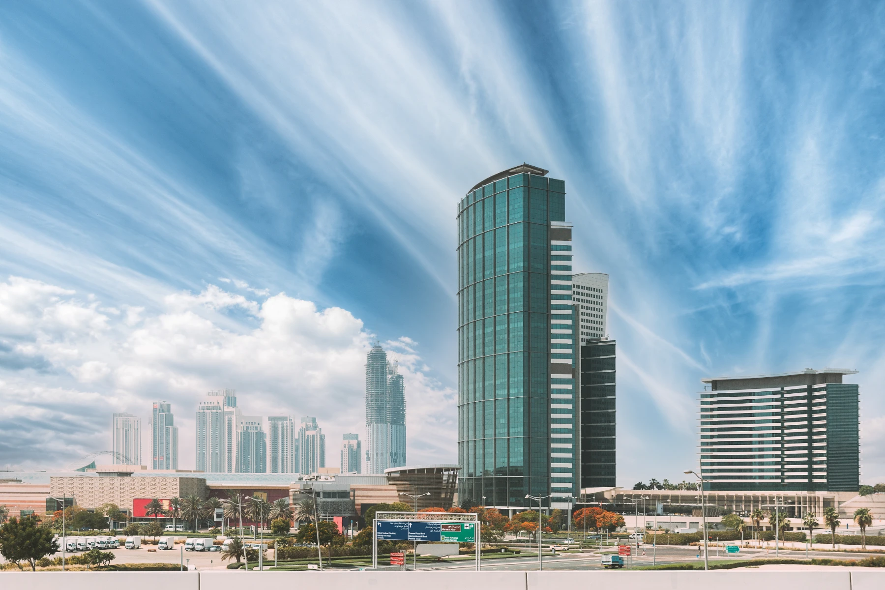 View of high-rise buildings of residential district in sunny day